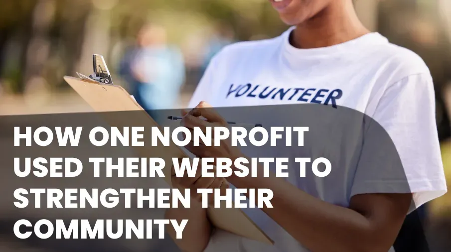 Blog header with woman in volunteer shirt